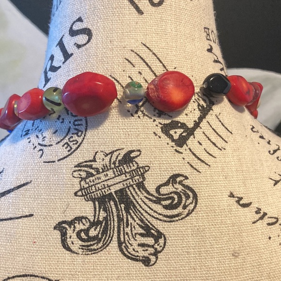 Red & Multi Color Beads Statement Necklace - Picture 2 of 7